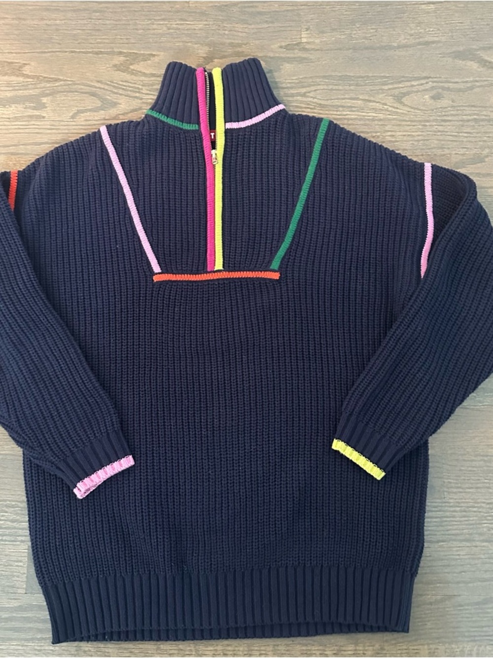 STAUD Hampton Sweater Navy Multi-color piping